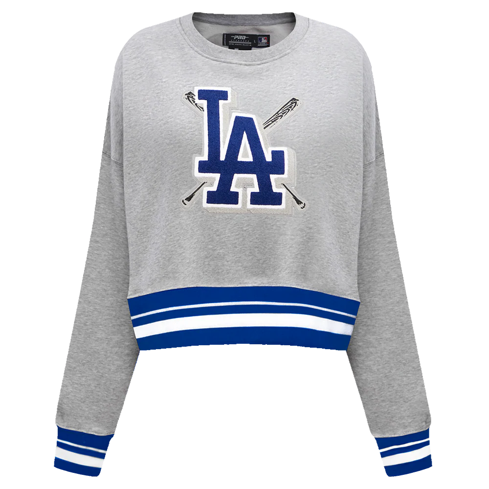 MLB LOS ANGELES DODGERS MASHUP WOMEN'S RIB CREWNECK (HEATHER GREY/DODGER BLUE)