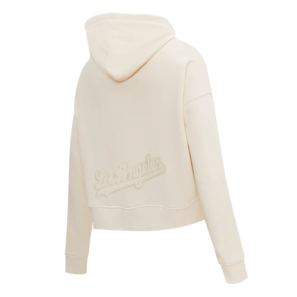 MLB LOS ANGELES DODGERS NEUTRAL WOMEN'S CROPPED PULLOVER HOODIE (EGGSHELL) - Image 4