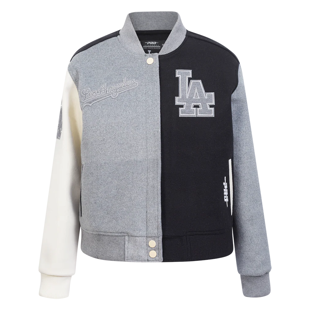 MLB LOS ANGELES DODGERS REVERSE FRENCH TERRY WOMEN'S WOOL VARSITY JACK (BLACK/GRAY/EGGSHELL) - Image 3