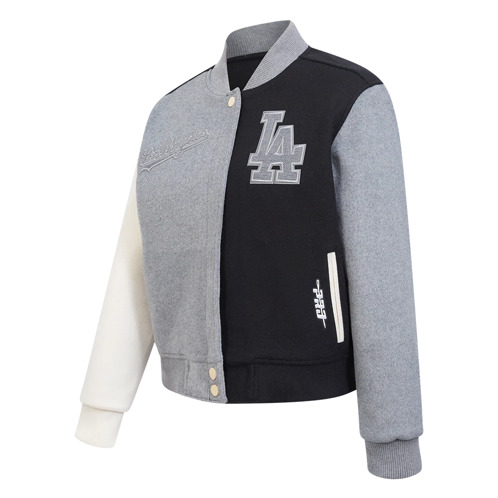 MLB LOS ANGELES DODGERS REVERSE FRENCH TERRY WOMEN'S WOOL VARSITY JACK (BLACK/GRAY/EGGSHELL) - Image 6