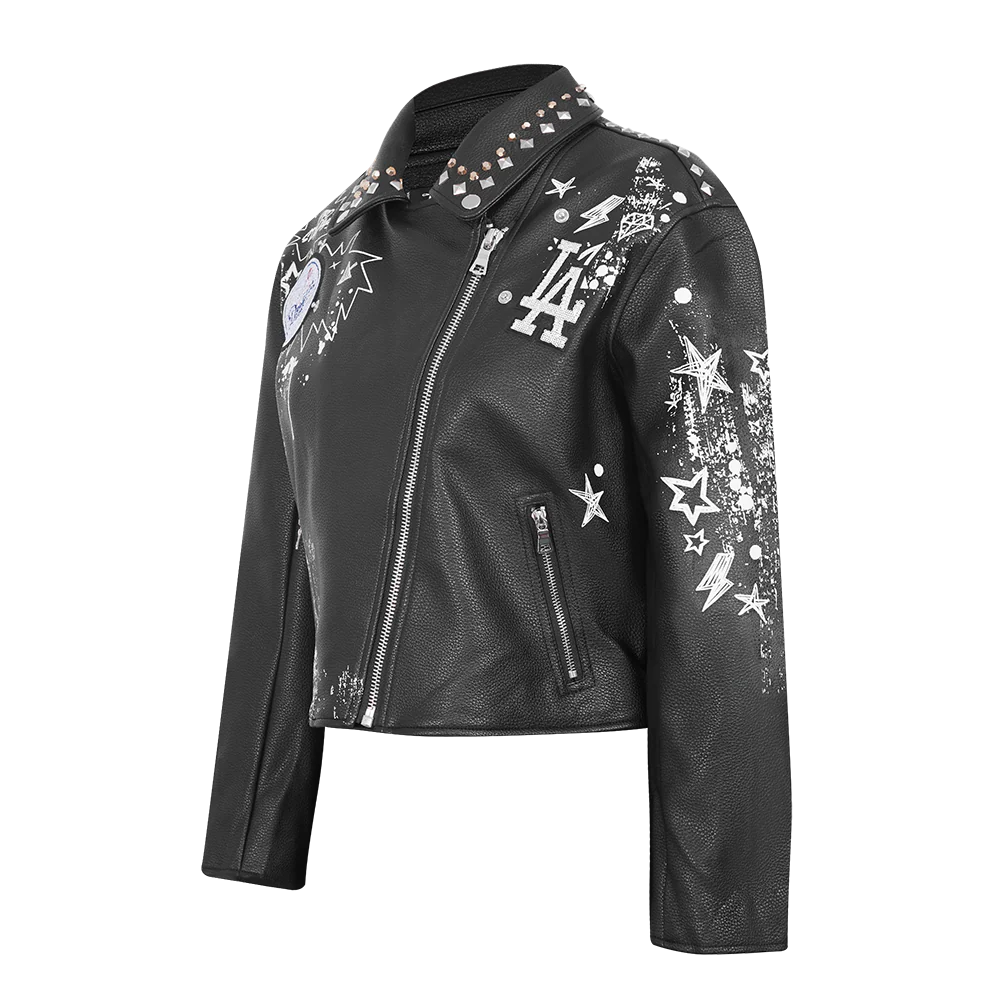 MLB LOS ANGELES DODGERS SKETCHBOOK WOMEN'S LEATHER JACKET (BLACK) - Image 6