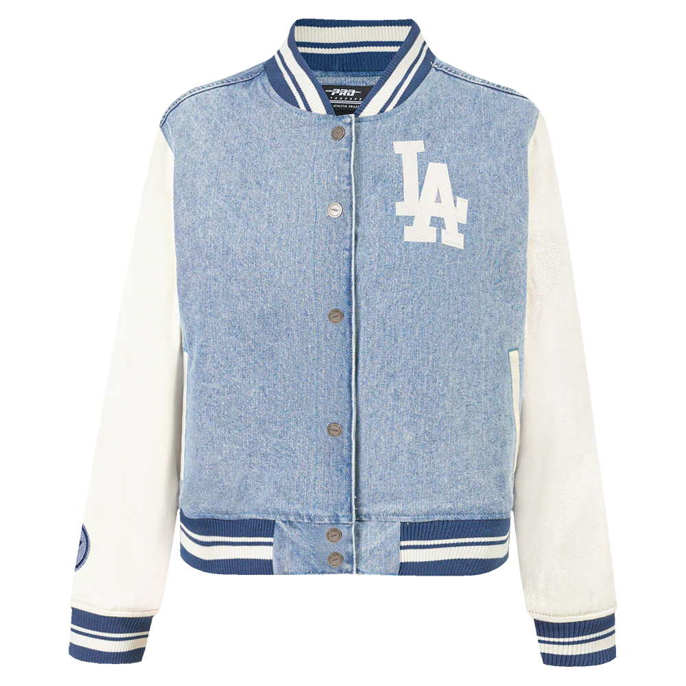 MLB LOS ANGELES DODGERS VARSITY BLUES WOMEN'S DENIM VARSITY JACKET (DENIM/LINEN) - Image 5
