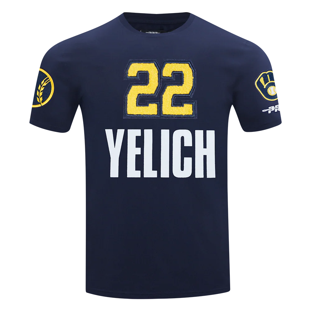 MLB MILWAUKEE BREWERS CHRISTIAN YELICH #22 CLASSIC MEN'S SINGLE JERSEY MEN'S TOP (MIDNIGHT NAVY)