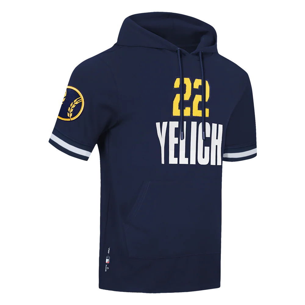 MLB MILWAUKEE BREWERS CHRISTIAN YELICH #22 CLASSIC MEN'S SHORT SLEEVE PULLOVER HOODIE (MIDNIGHT NAVY) - Image 3