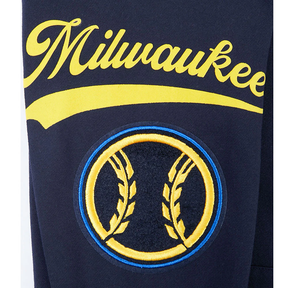 MLB MILWAUKEE BREWERS LIVING LARGE MEN'S DROP SHOULDER FLC PO HOODIE (MIDNIGHT NAVY) - Image 8