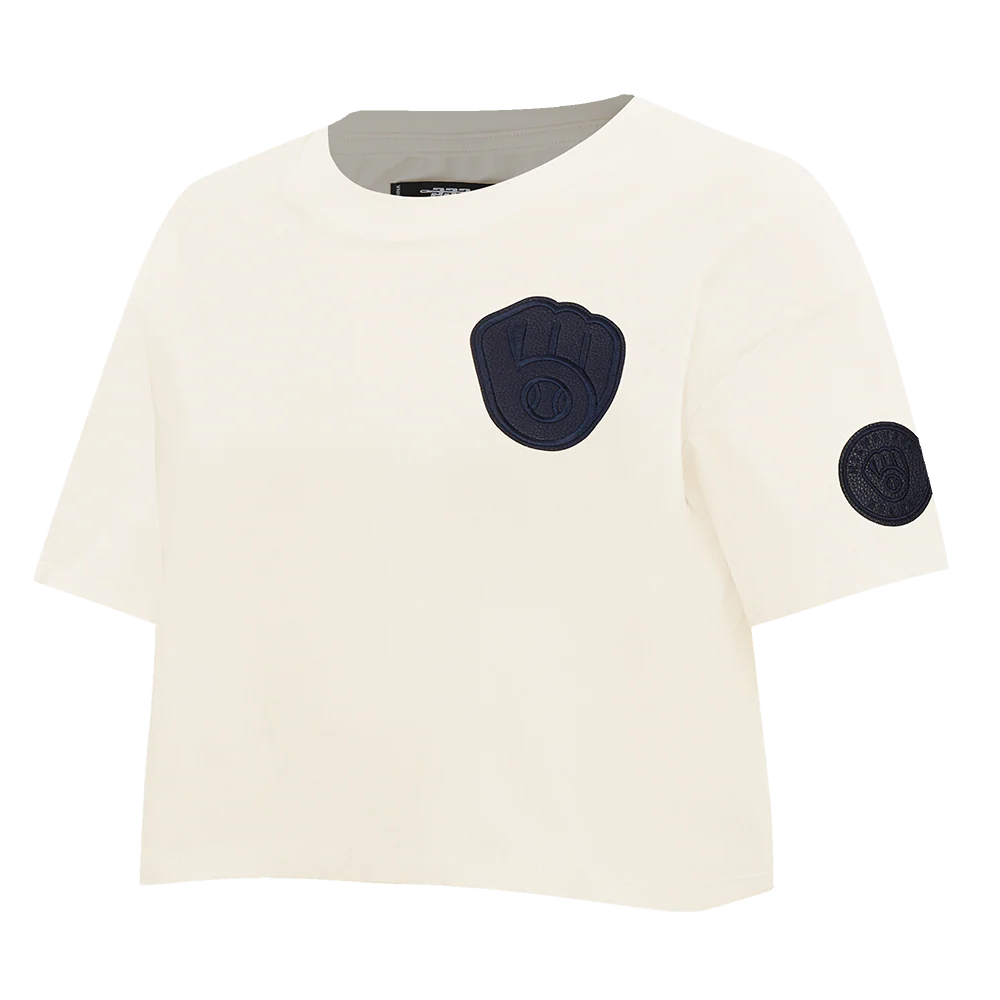 MLB MILWAUKEE BREWERS TRIPLE TONAL SINGLE JERSEY BOXY WOMEN'S TEE (EGGSHELL) - Image 2