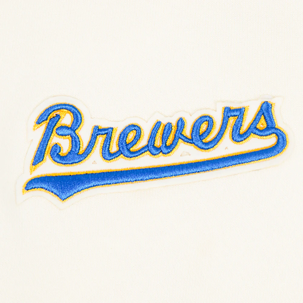 MLB MILWAUKEE BREWERS RETRO CLASSIC WOMEN'S RIB CROPPED PULLOVER HOODIE (EGGSHELL/ UNIVERSITY BLUE) - Image 6