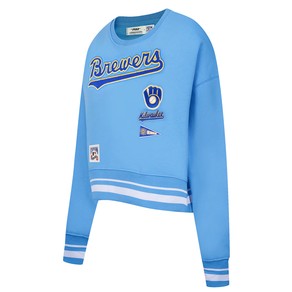 MLB MILWAUKEE BREWERS RETRO CLASSIC WOMEN'S RIB CREWNECK (UNIVERSITY BLUE) - Image 2