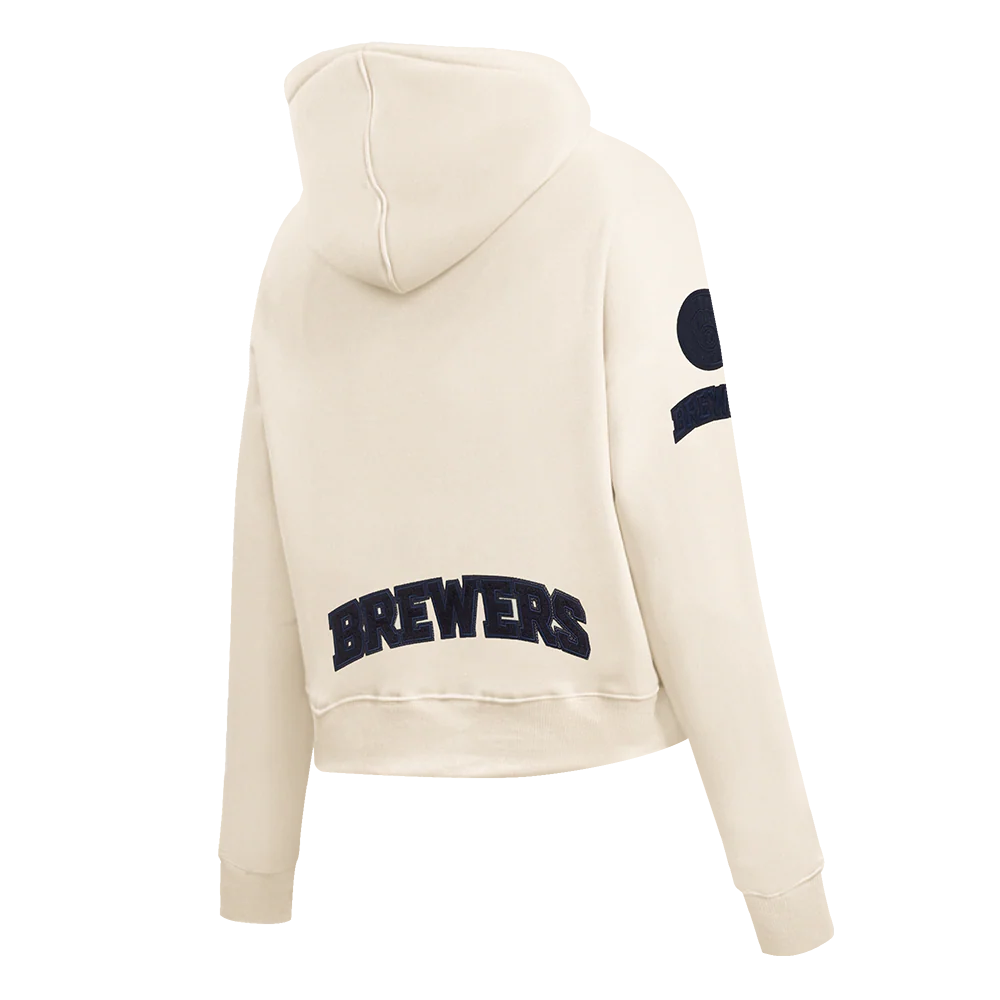 MLB MILWAUKEE BREWERS TRIPLE TONAL WOMEN'S DOUBLE KNIT FULL ZIP HOODIE (EGGSHELL) - Image 4