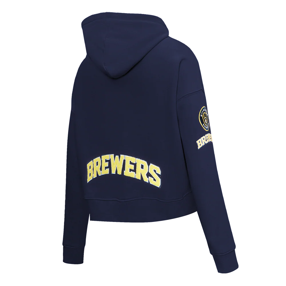 MLB MILWAUKEE BREWERS CLASSIC WOMEN'S CROPPED PULLOVER HOODIE (MIDNIGHT NAVY) - Image 4
