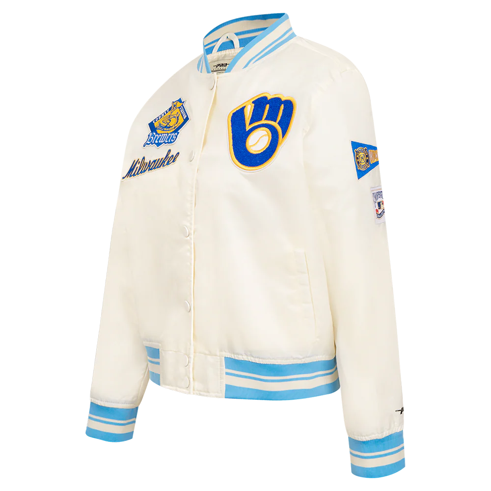 MLB MILWAUKEE BREWERS RETRO CLASSIC WOMEN'S RIB SATIN JACKET (EGGSHELL/ UNIVERSITY BLUE) - Image 2