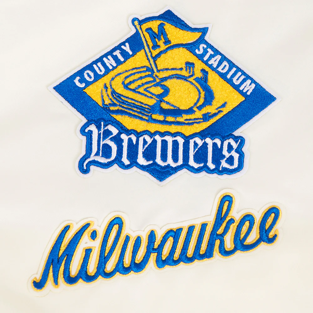 MLB MILWAUKEE BREWERS RETRO CLASSIC WOMEN'S RIB SATIN JACKET (EGGSHELL/ UNIVERSITY BLUE) - Image 9
