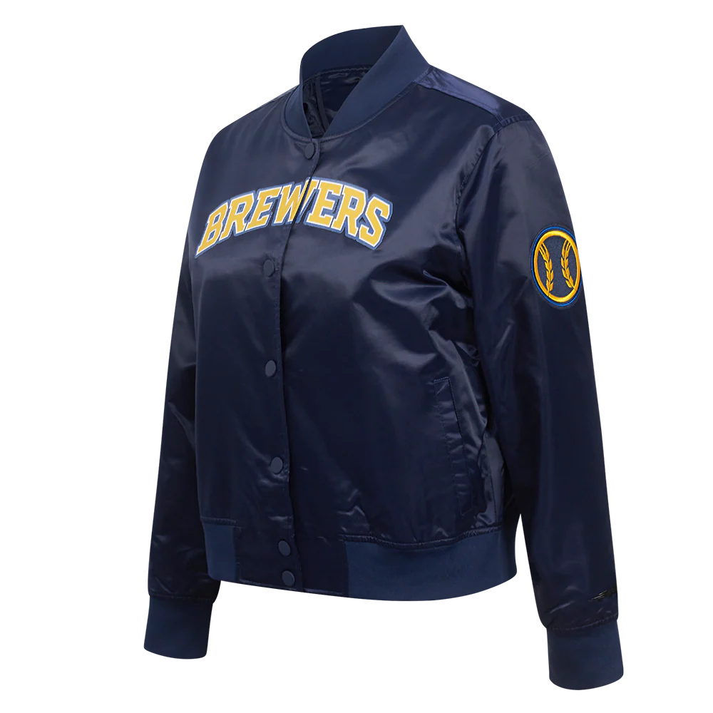 MLB MILWAUKEE BREWERS CLASSIC WOMEN'S SATIN JACKET (MIDNIGHT NAVY) - Image 2
