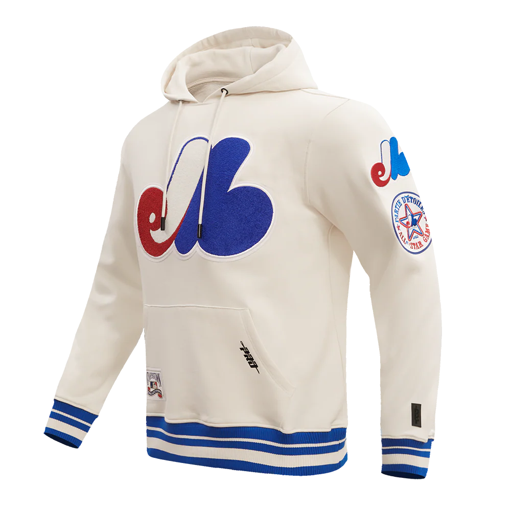 MLB MONTREAL EXPOS RETRO CLASSIC MEN'S PULLOVER HOODIE (EGGSHELL/ ROYAL BLUE) - Image 2