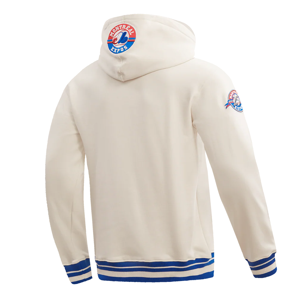 MLB MONTREAL EXPOS RETRO CLASSIC MEN'S PULLOVER HOODIE (EGGSHELL/ ROYAL BLUE) - Image 3