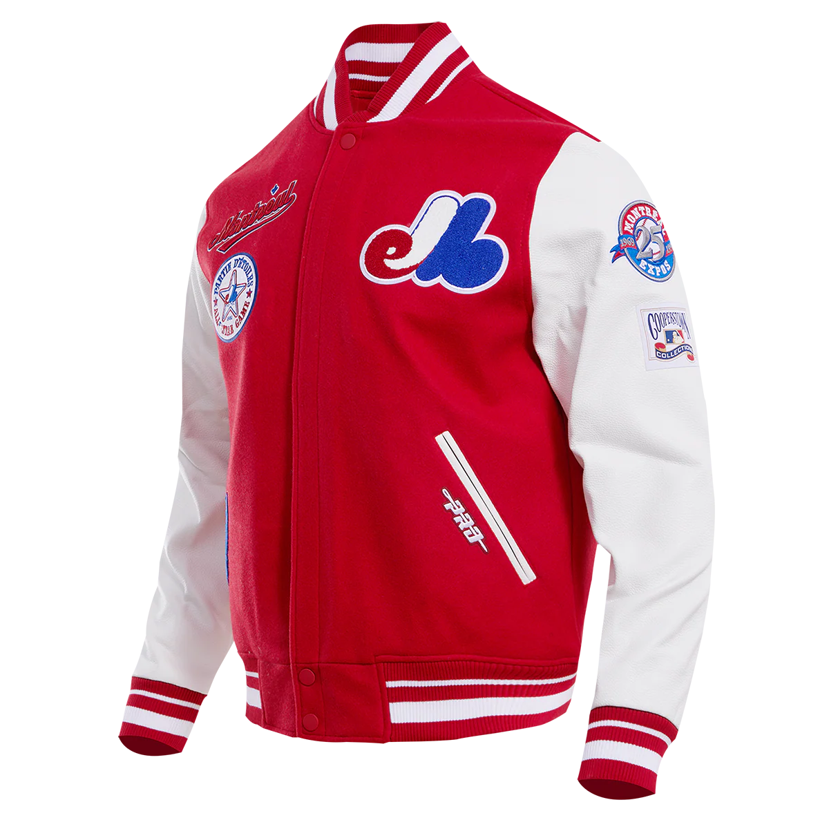 MLB MONTREAL EXPOS RETRO CLASSIC MEN'S RIB WOOL VARSITY JACKET (RED/WHITE) - Image 2
