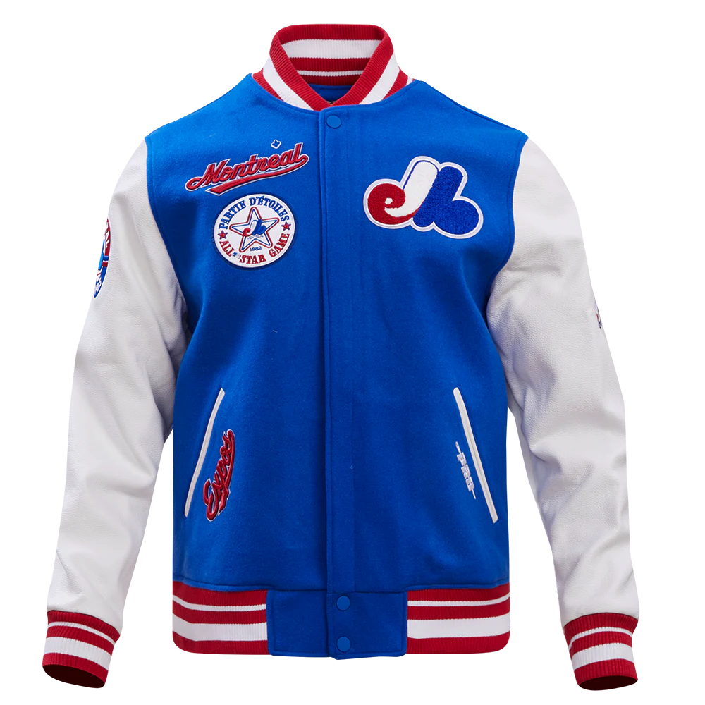 MLB MONTREAL EXPOS RETRO CLASSIC MEN'S RIB WOOL VARSITY JACKET (ROYAL BLUE/RED)