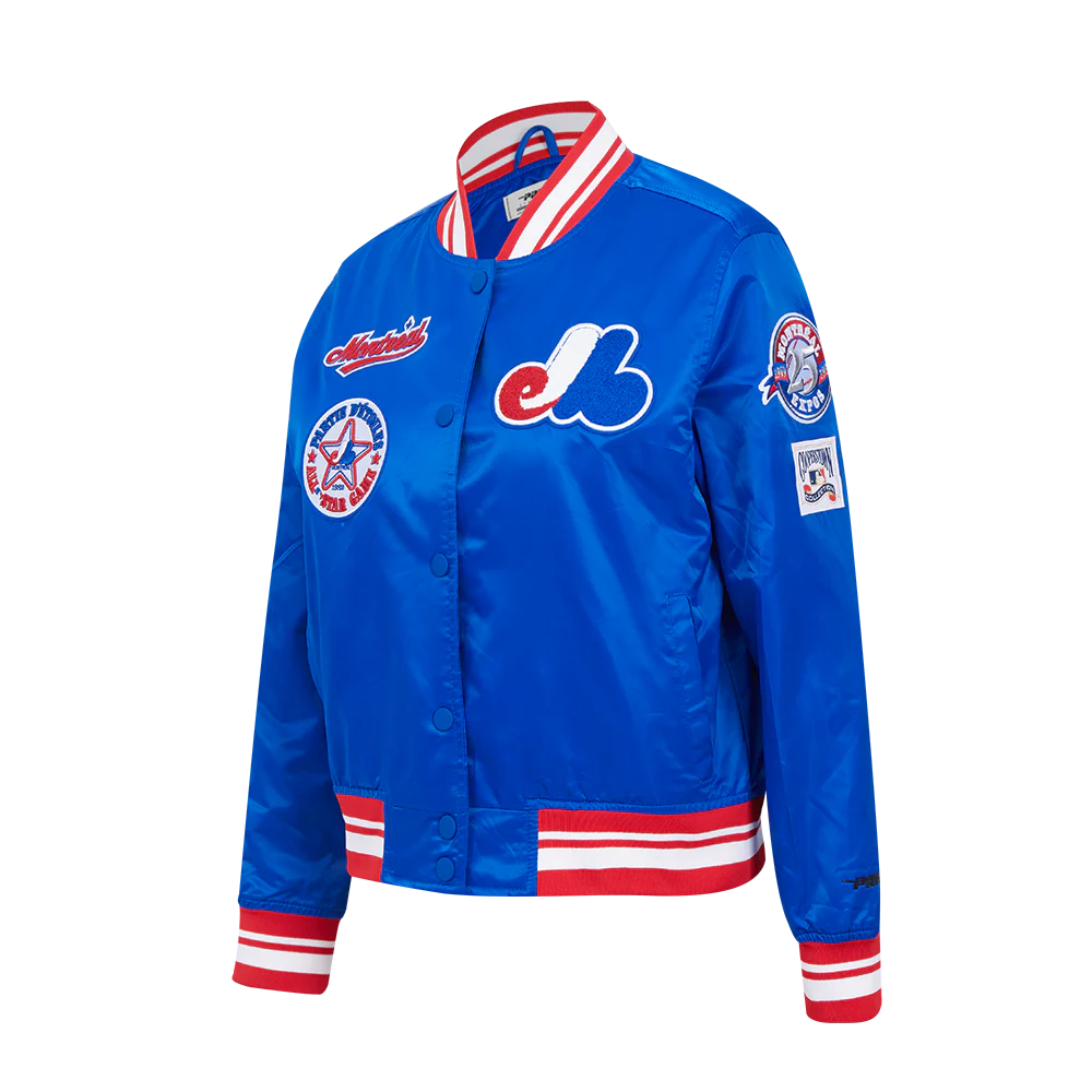 MLB MONTRÉAL EXPOS RETRO CLASSIC WOMEN'S RIB SATIN JACKET (ROYAL BLUE/RED) - Image 2