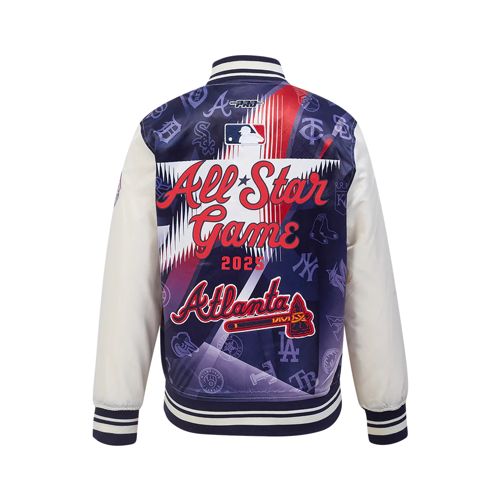 MLB ALL STAR 2025 BIG BOY'S SUBLIMATED SATIN JACKET (EGGSHELL/ MIDNIGHT NAVY)