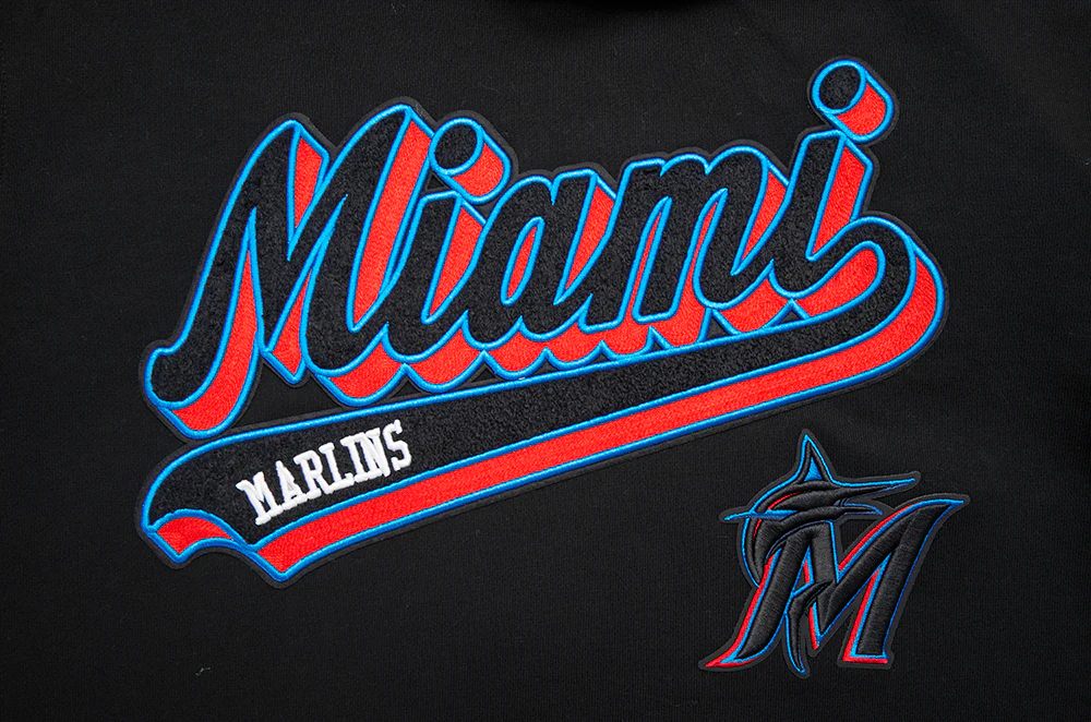 MLB MIAMI MARLINS SCRIPT TAIL MEN'S RIB FLEECE PULLOVER HOODIE (BLACK) - Image 6