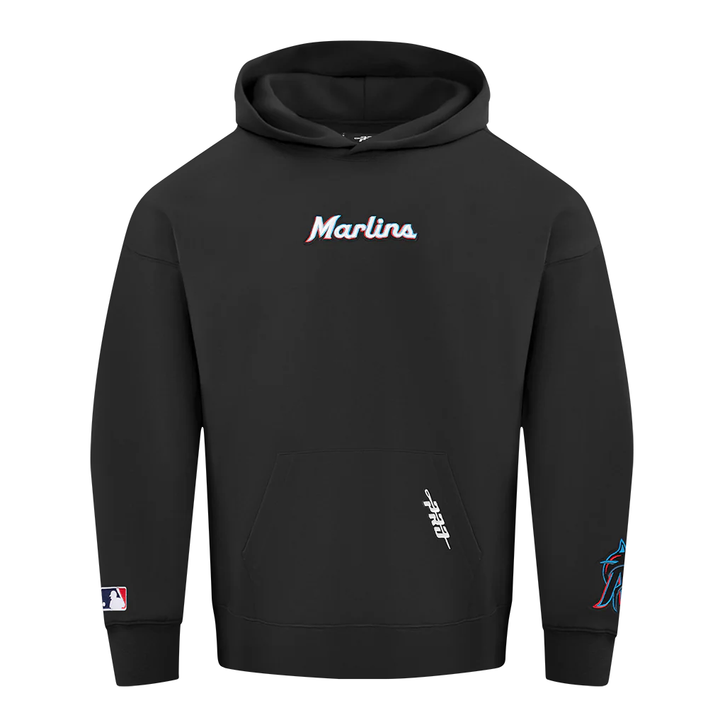 MLB MIAMI MARLINS WINGSPAN MEN'S DROP SHOULDER FLEECE PULLOVER HOODIE (BLACK) - Image 2