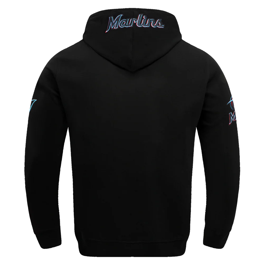 MLB MIAMI MARLINS OLD ENGLISH MEN'S PULLOVER HOODIE (BLACK) - Image 3