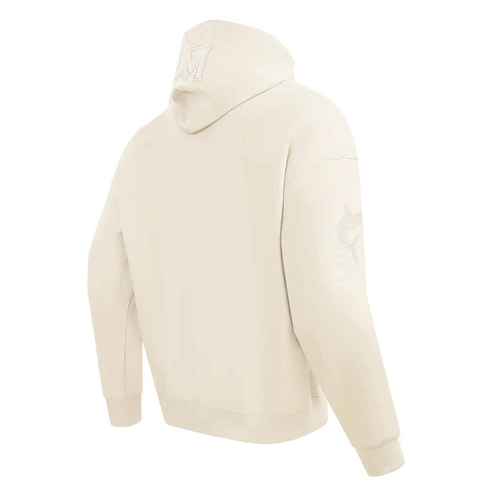 MLB MIAMI MARLINS NEUTRAL MEN'S DROP SHOULDER PULLOVER HOODIE (EGGSHELL) - Image 4