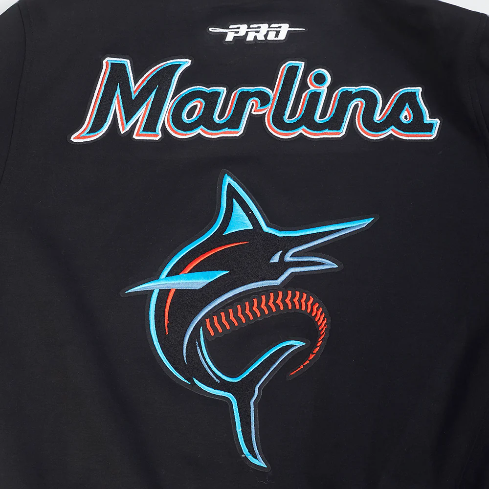MLB MIAMI MARLINS CURRENT LOGO PRO GAME DAY MEN'S DOUBLE KNIT JACKET (BLACK/SILVER/WHITE) - Image 8