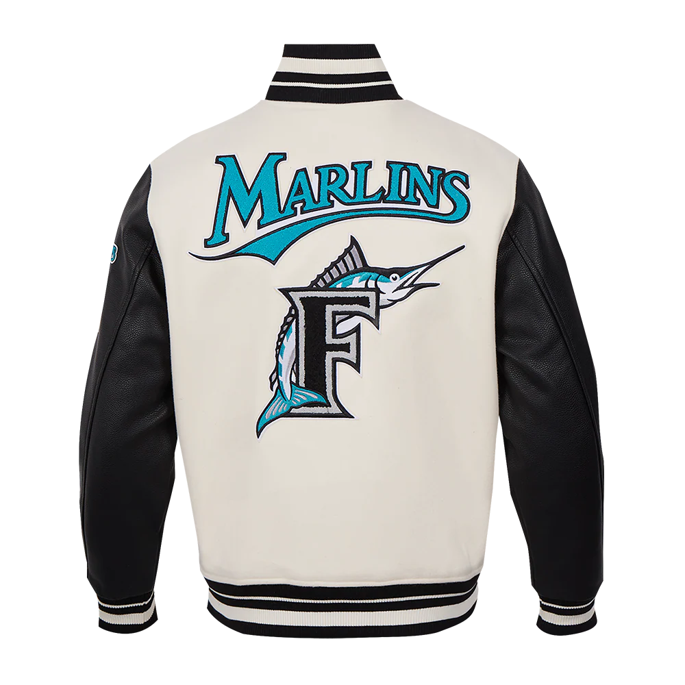 MLB FLORIDA MARLINS RETRO CLASSIC MEN'S RIB WOOL VARSITY JACKET (EGGSHELL/BLACK) - Image 3