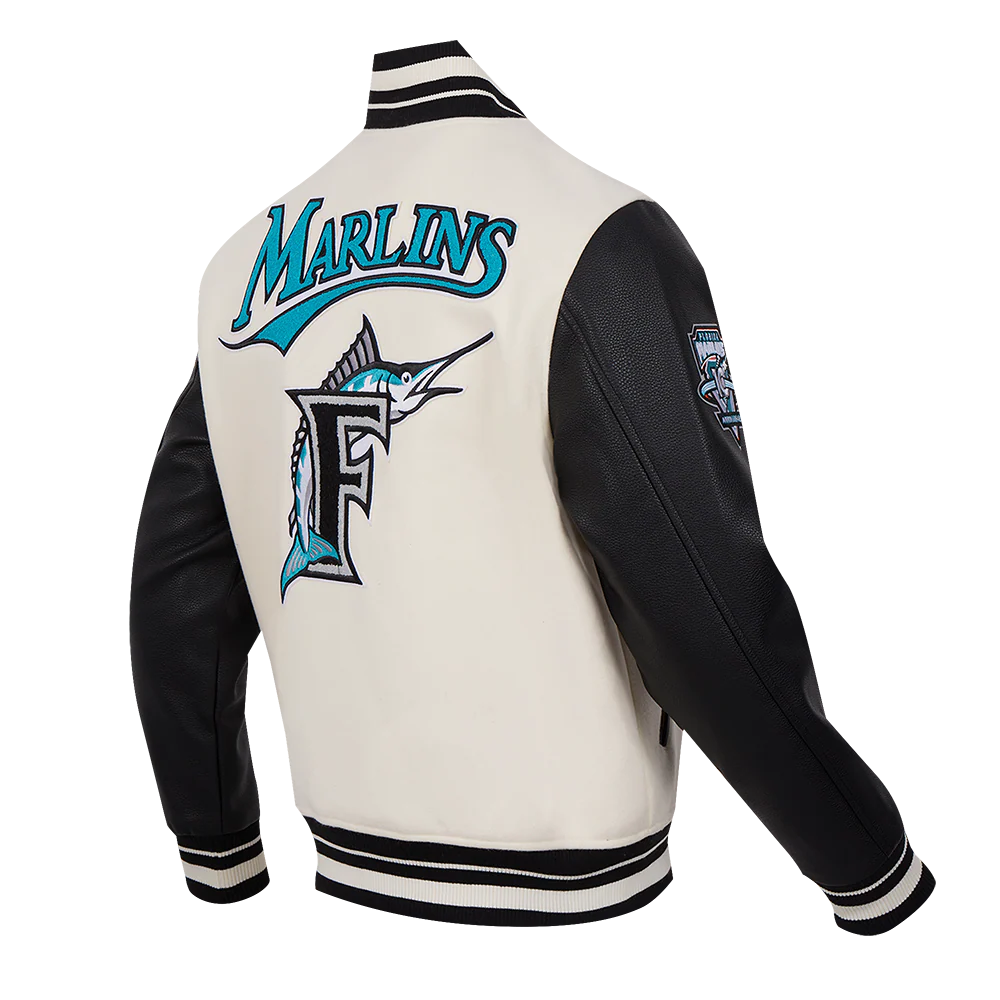 MLB FLORIDA MARLINS RETRO CLASSIC MEN'S RIB WOOL VARSITY JACKET (EGGSHELL/BLACK) - Image 4