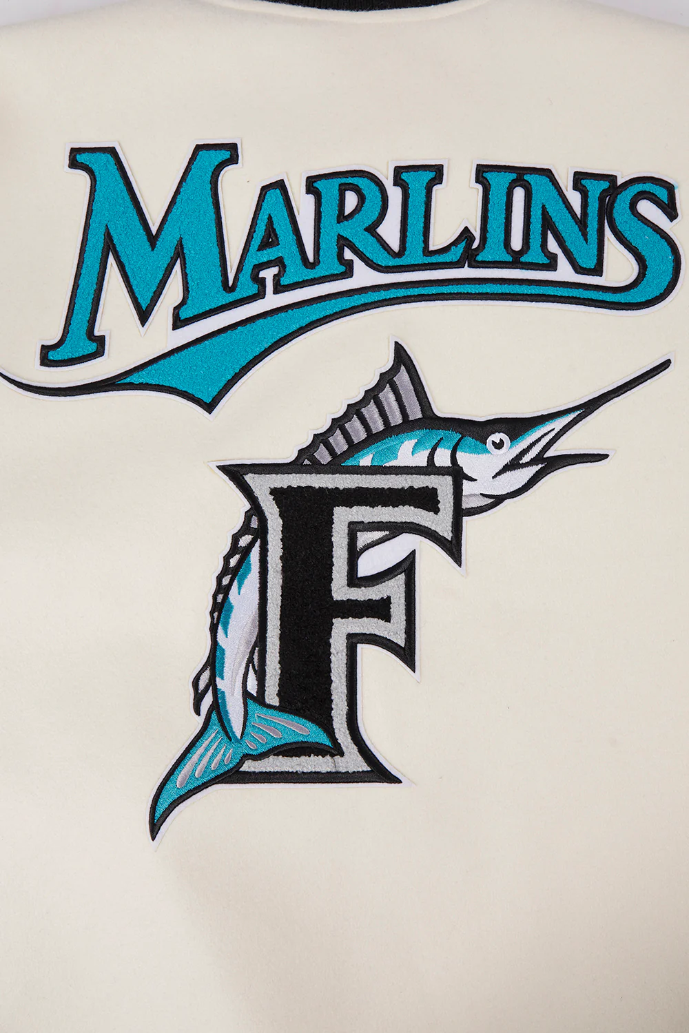 MLB FLORIDA MARLINS RETRO CLASSIC MEN'S RIB WOOL VARSITY JACKET (EGGSHELL/BLACK) - Image 7