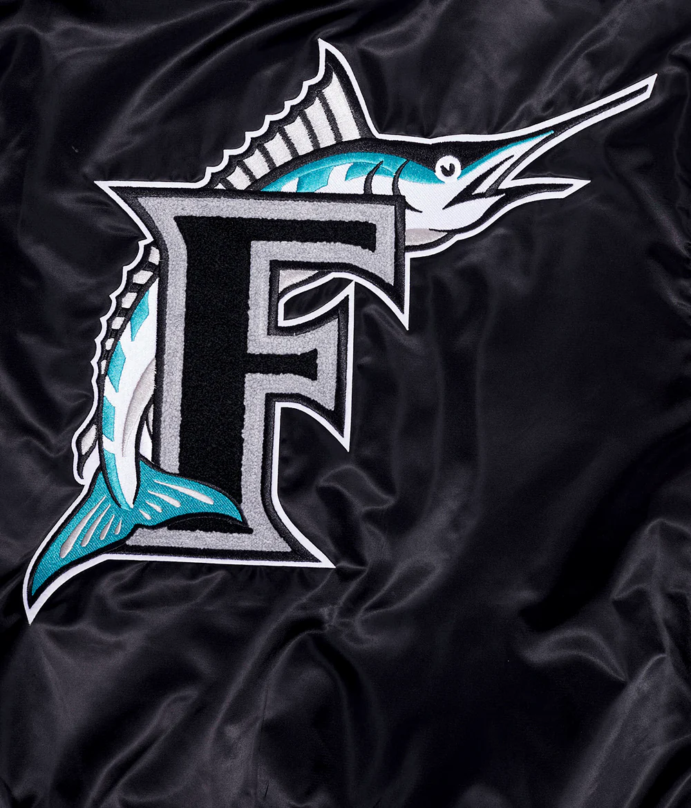 MLB FLORIDA MARLINS RETRO CLASSIC MEN'S RIB SATIN JACKET (BLACK) - Image 9