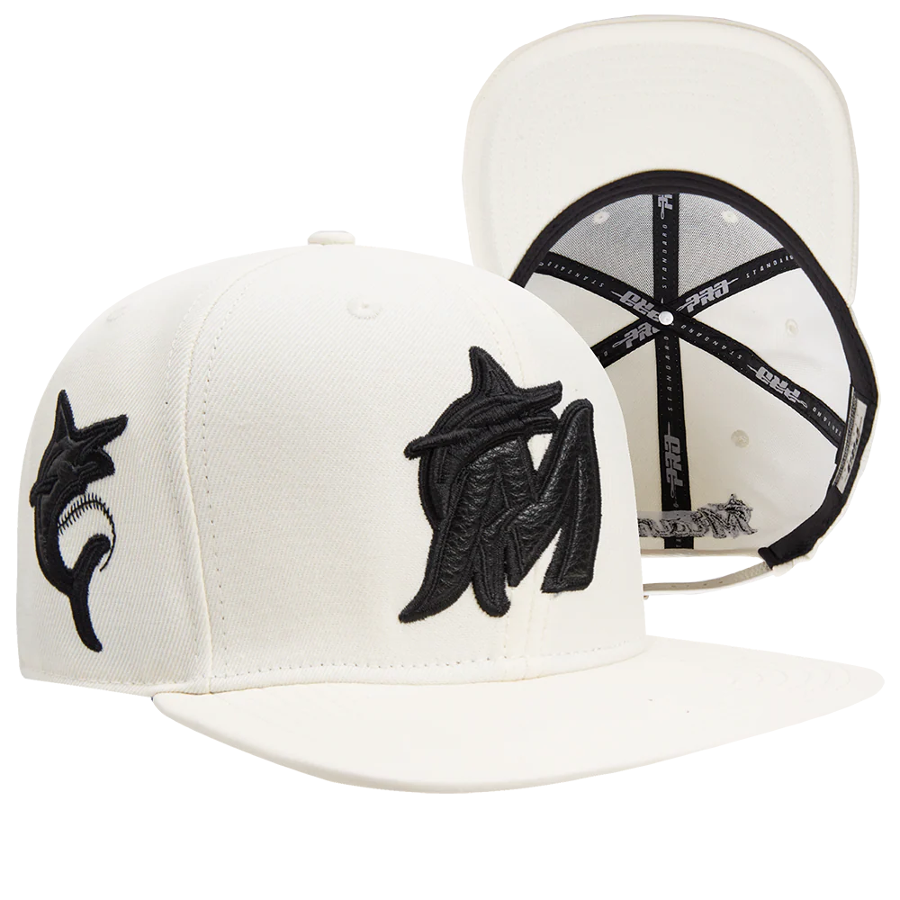 MLB MIAMI MARLINS TRIPLE TONAL PRIMARY LOGO STRAPBACK HAT (EGGSHELL) - Image 6