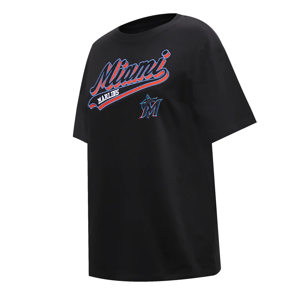 MLB MIAMI MARLINS SCRIPT TAIL WOMEN'S BOYFRIEND TOP (BLACK) - Image 2