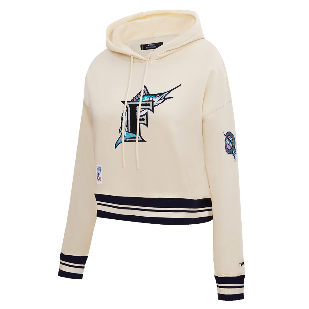 MLB FLORIDA MARLINS RETRO CLASSIC WOMEN'S CROPPED PULLOVER HOODIE (EGGSHELL/ BLACK) - Image 2