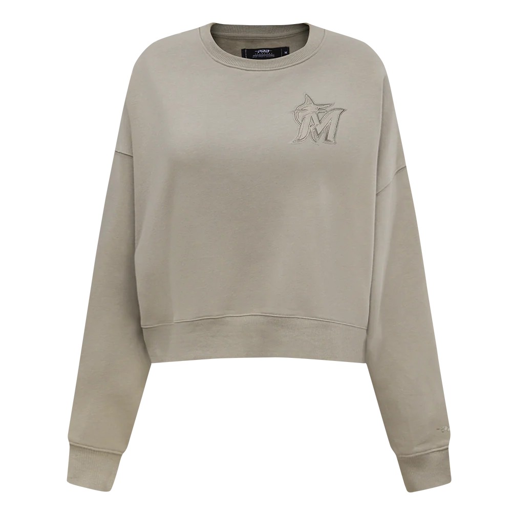 MLB MIAMI MARLINS NEUTRAL WOMEN'S CREWNECK (TAUPE)