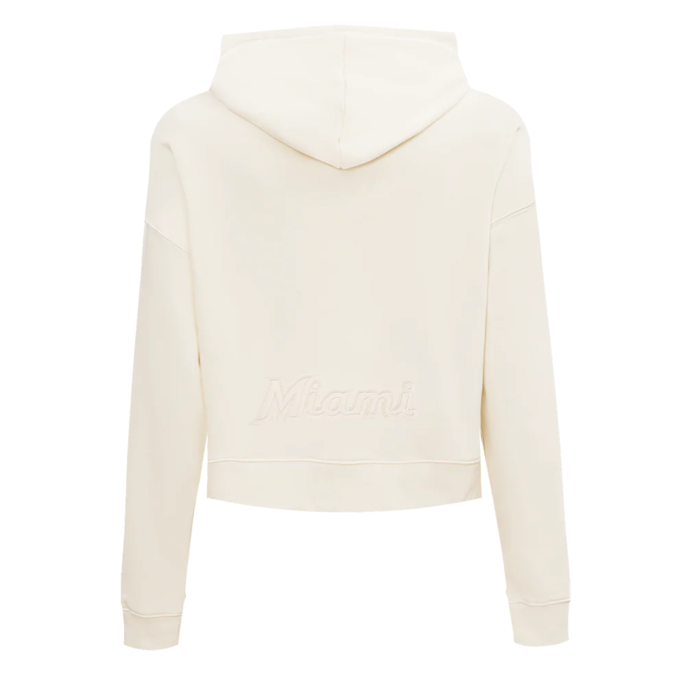 MLB MIAMI MARLINS NEUTRAL WOMEN'S CROPPED PO HOODIE (EGGSHELL) - Image 3
