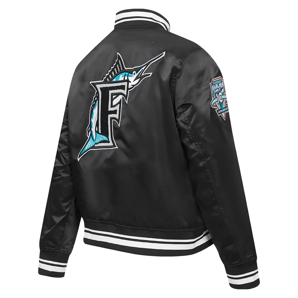 MLB FLORIDA MARLINS RETRO CLASSIC WOMEN'S RIB SATIN JACKET (BLACK) - Image 4