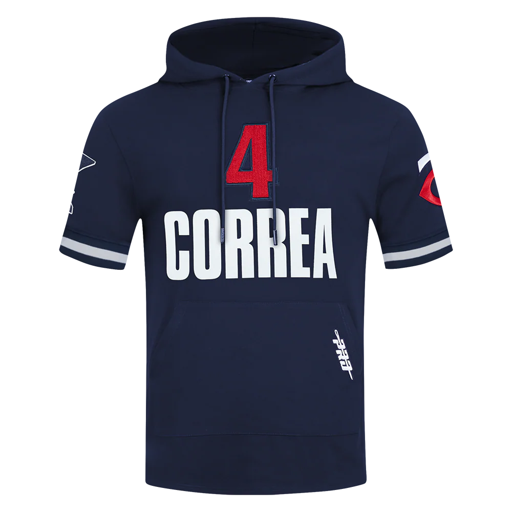 MLB MINNESOTA TWINS CARLOS CORREA #4 CLASSIC MEN'S SHORT SLEEVE PULLOVER HOODIE (MIDNIGHT NAVY)