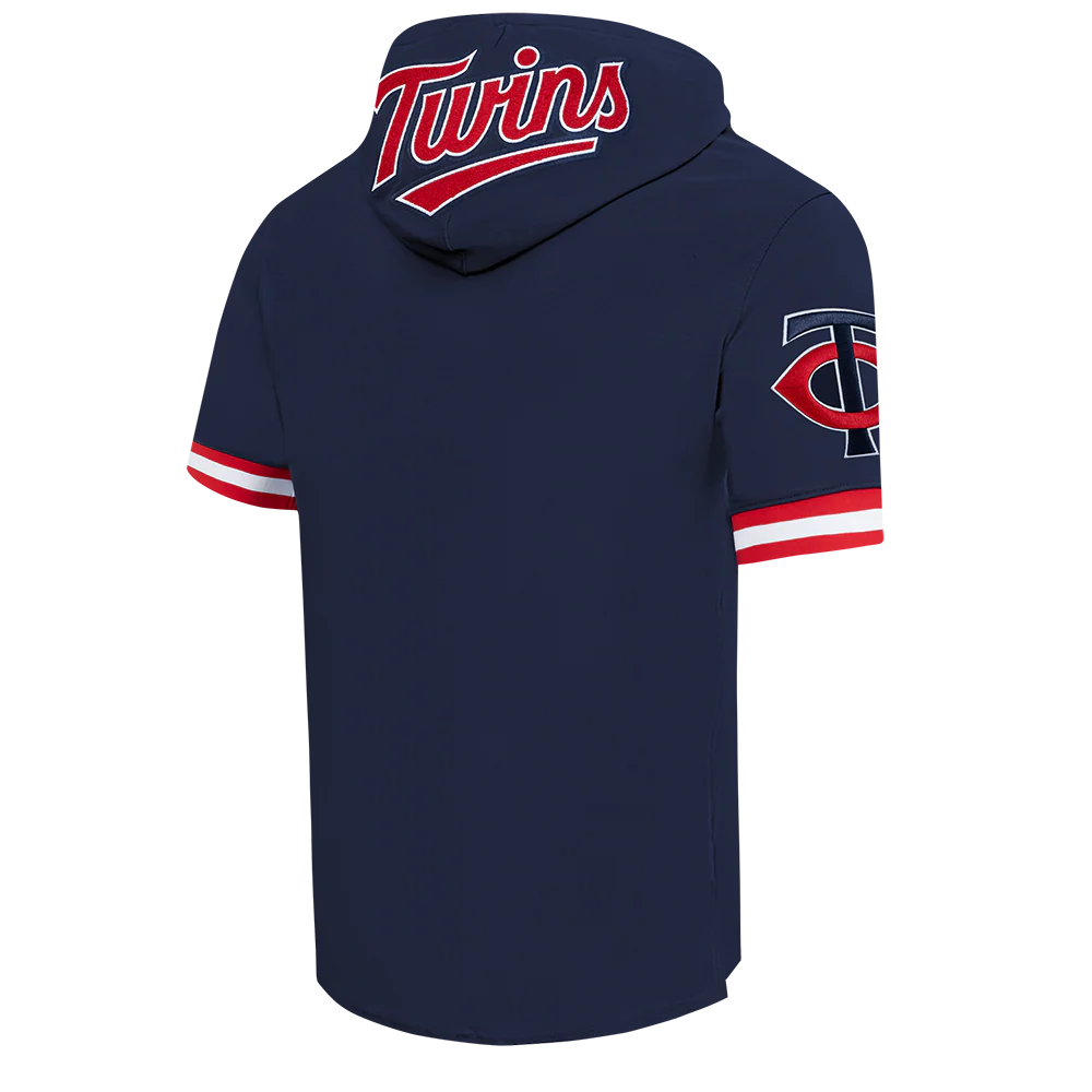 MLB MINNESOTA TWINS CLASSIC CHENILLE MEN'S DOUBLE KNIT SHORT SLEEVE PULLOVER HOODIE (MIDNIGHT NAVY/RED) - Image 4
