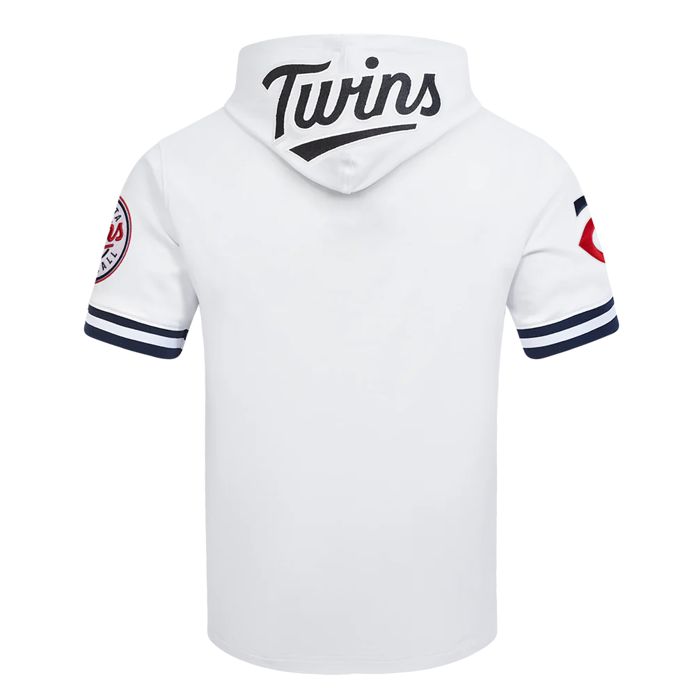 MLB MINNESOTA TWINS CLASSIC CHENILLE MEN'S DOUBLE KNIT SHORT SLEEVE PULLOVER HOODIE (WHITE/MIDNIGHT NAVY) - Image 3