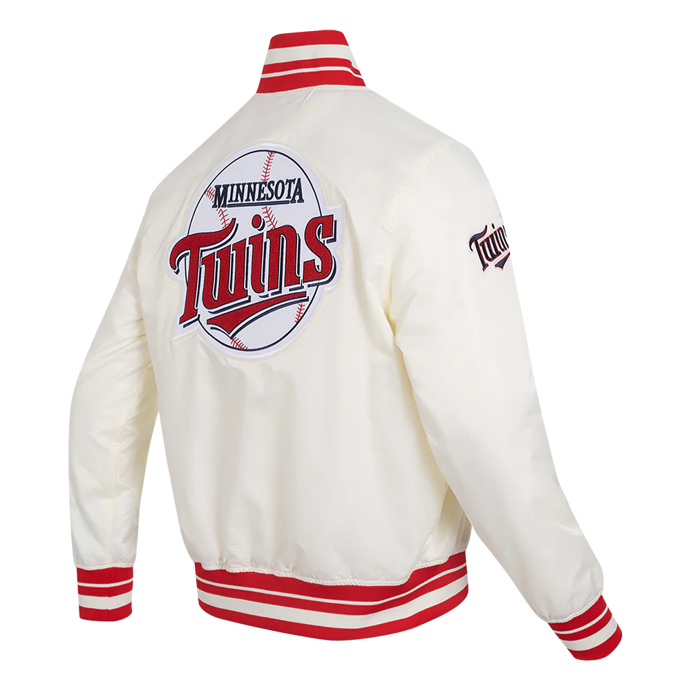 MLB MINNESOTA TWINS RETRO CLASSIC MEN'SRIB SATIN JACKET (EGGSHELL/ RED) - Image 3