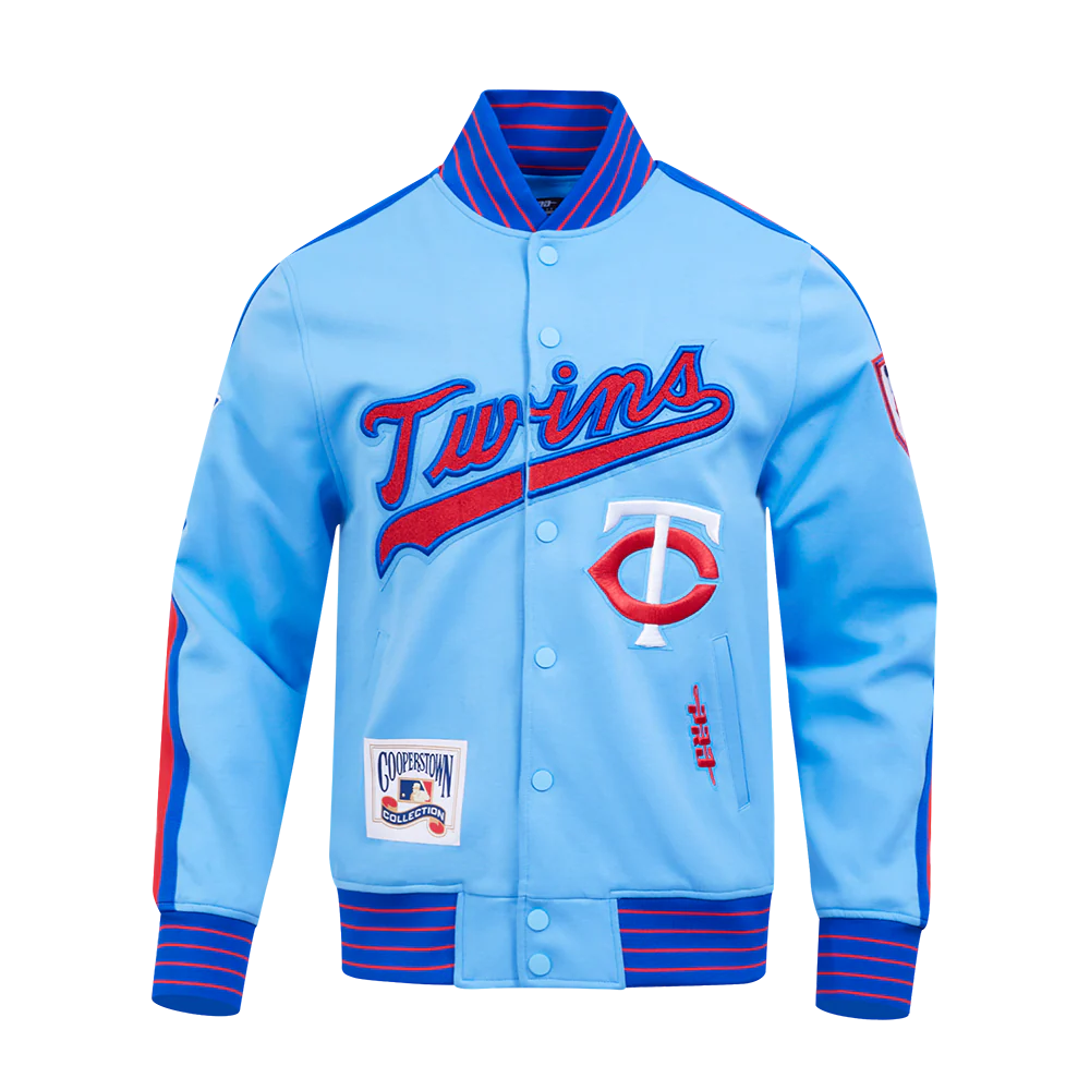 MLB MINNESOTA TWINS COOPERSTOWN LOGO PRO GAME DAY MEN'S DOUBLE KNIT JACKET (UNI BLUE/ ROYAL BLUE/ RED)