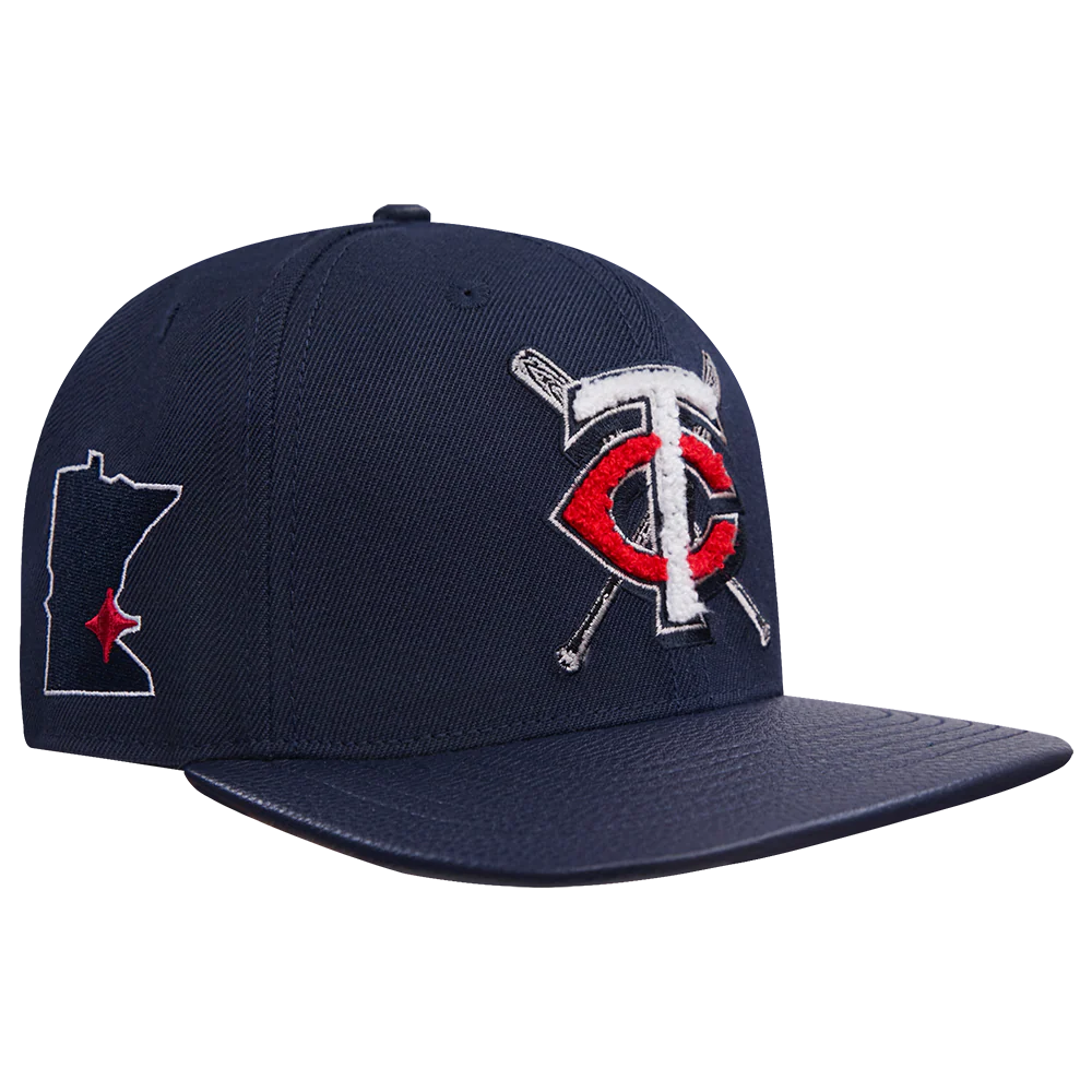 MLB MINNESOTA TWINS MASHUP UNISEX WOOL LEATHER STRAPBACK HAT (MIDNIGHT NAVY) - Image 2