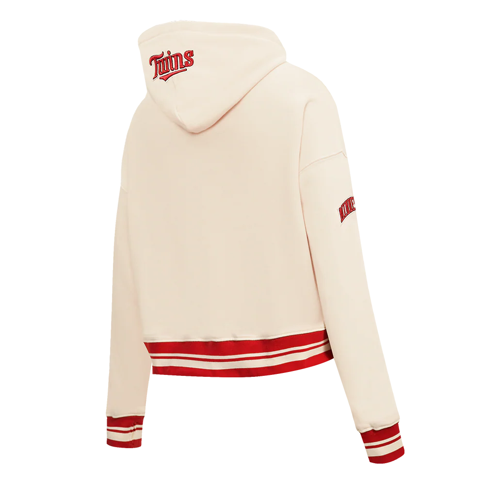MLB MINNESOTA TWINS RETRO CLASSIC WOMEN'S RIB CROPPED PULLOVER HOODIE (EGGSHELL/ RED) - Image 4