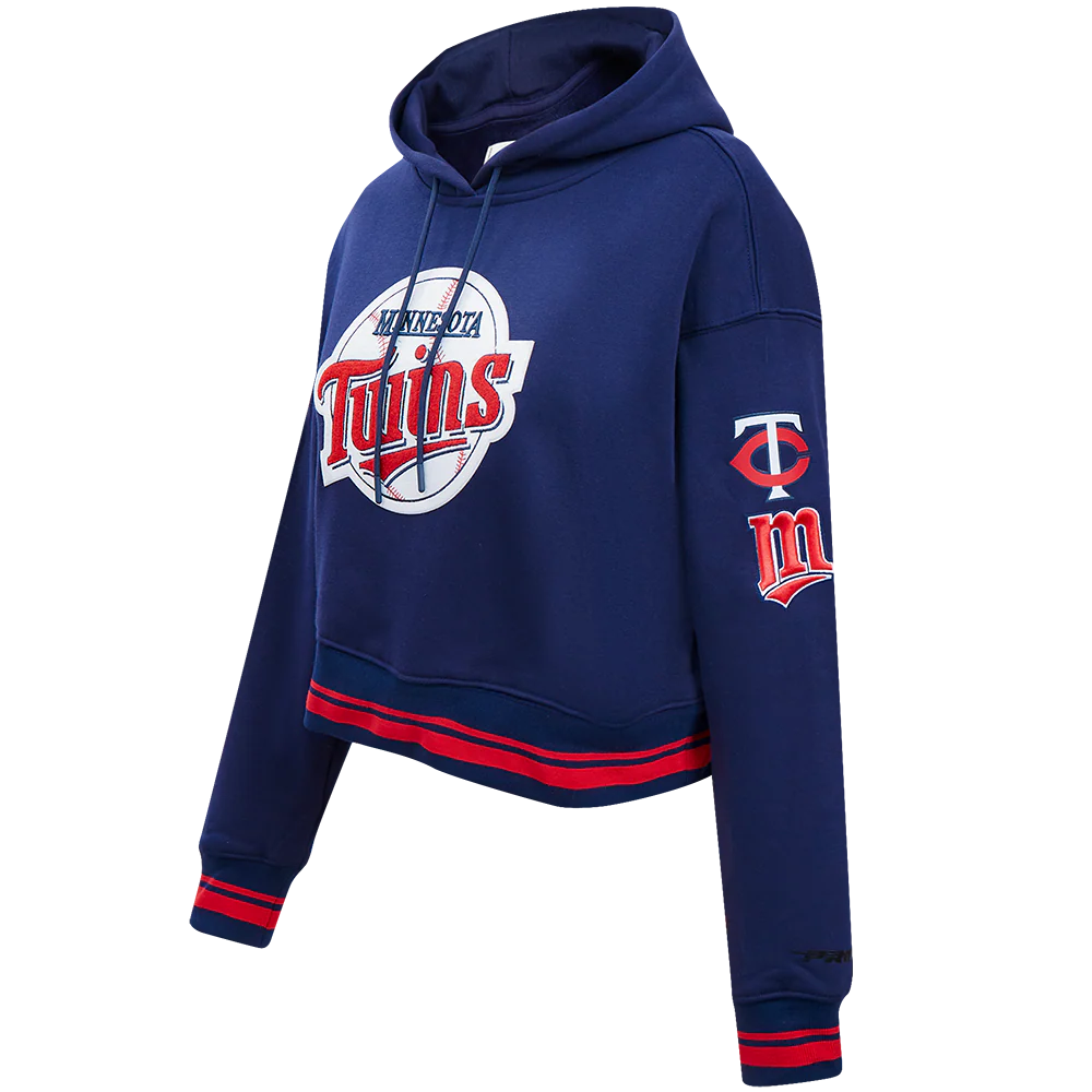 MLB MINNESOTA TWINS RETRO CLASSIC WOMEN'S RIB CROPPED PULLOVER HOODIE (MIDNIGHT NAVY/RED/MIDNIGHT NAVY) - Image 2