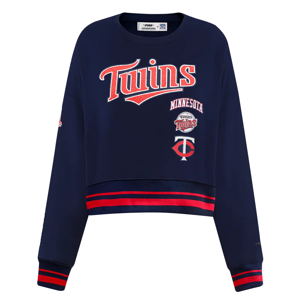 MLB MINNESOTA TWINS RETRO CLASSIC WOMEN'S RIB CREWNECK (MIDNIGHT NAVY/RED/MIDNIGHT NAVY)