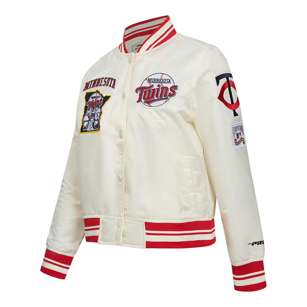 MLB MINNESOTA TWINS RETRO CLASSIC WOMEN'S RIB SATIN JACKET (EGGSHELL/ RED) - Image 2