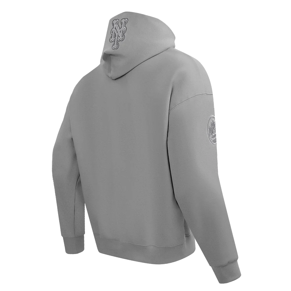 MLB NEW YORK METS NEUTRAL MEN'S DROP SHOULDER PULLOVER HOODIE (DARK HEATHER GRAY) - Image 4