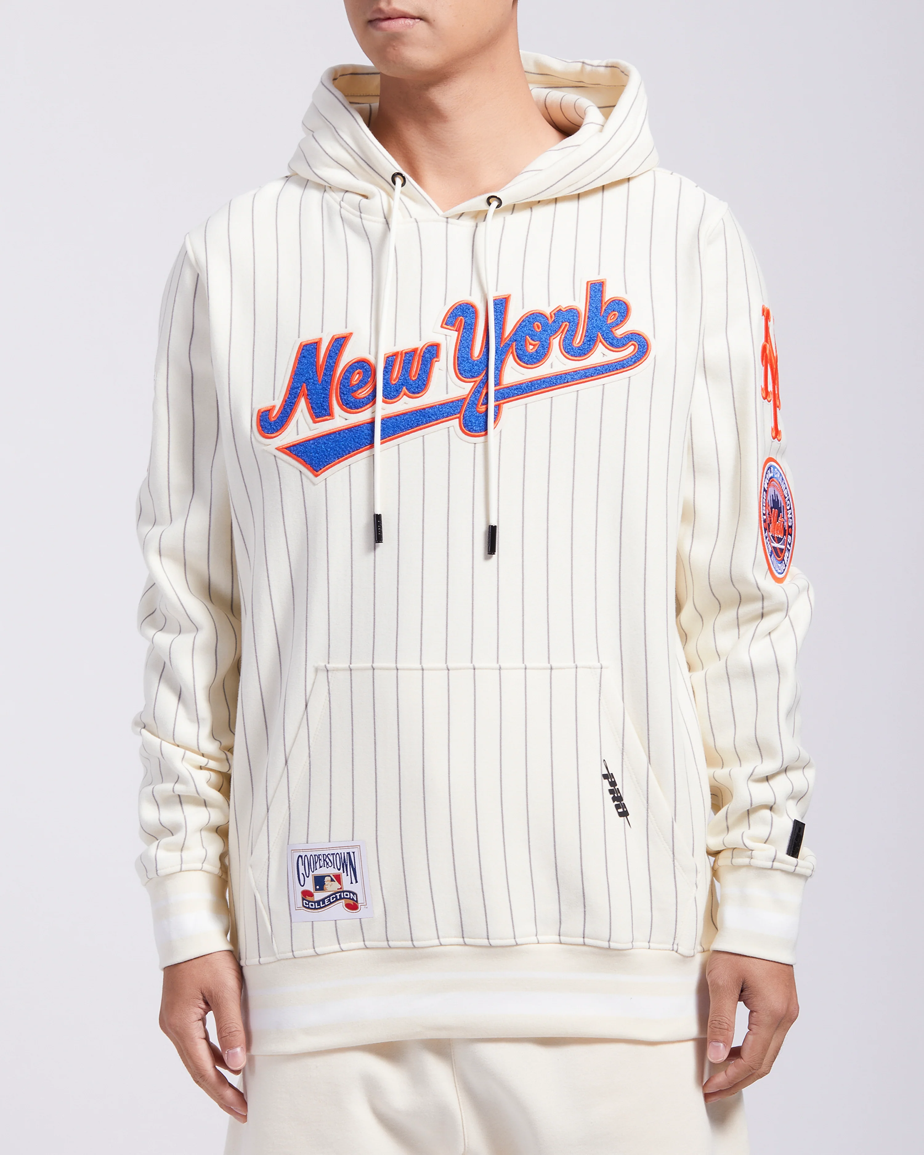 MLB NEW YORK METS PINSTRIPE RETRO CLASSIC RIB FLC PO HOODIE (EGGSHELL/ GREY)